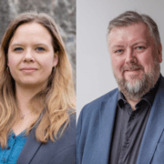 Todelt foto, fra venstre portrett av kvinne, til høyre portrett av mann. Foto.