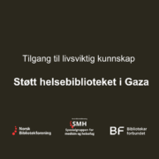 svart bakgrunn med teksten støtt helsebiblioteket i gaza.