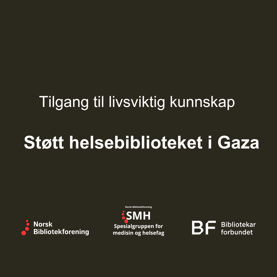 svart bakgrunn med teksten støtt helsebiblioteket i gaza.